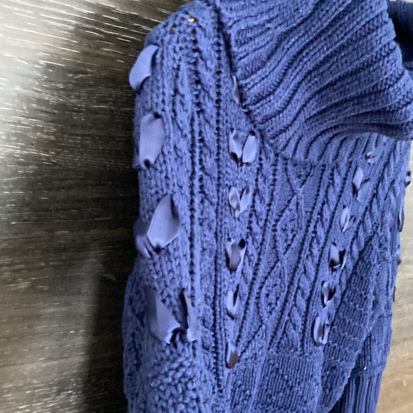 Ralph Lauren Denim & Supply Navy Cowl Neck Ribbon Embellished Sweater Med - Picture 3 of 7